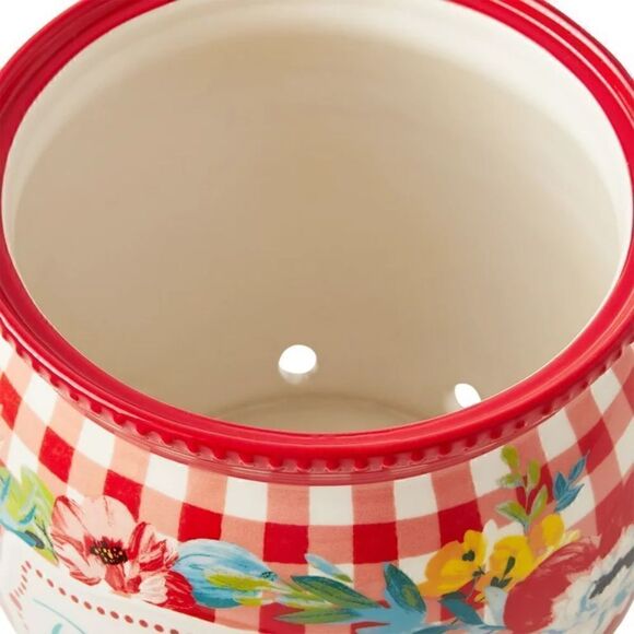 🦋 New Pioneer Woman Sweet Romance Red Gingham Ceramic Potatoes Keeper with Lid - Picture 4 of 9